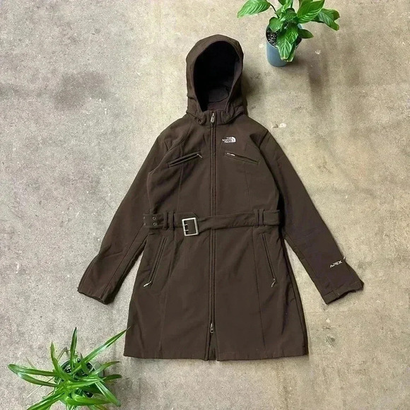 The North Face Mocha Apex Long Jacket  W/Belt Small - Picture 1 of 6